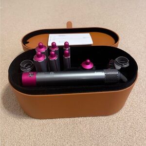 Dyson Airwrap Pink and Gray in Brown Case